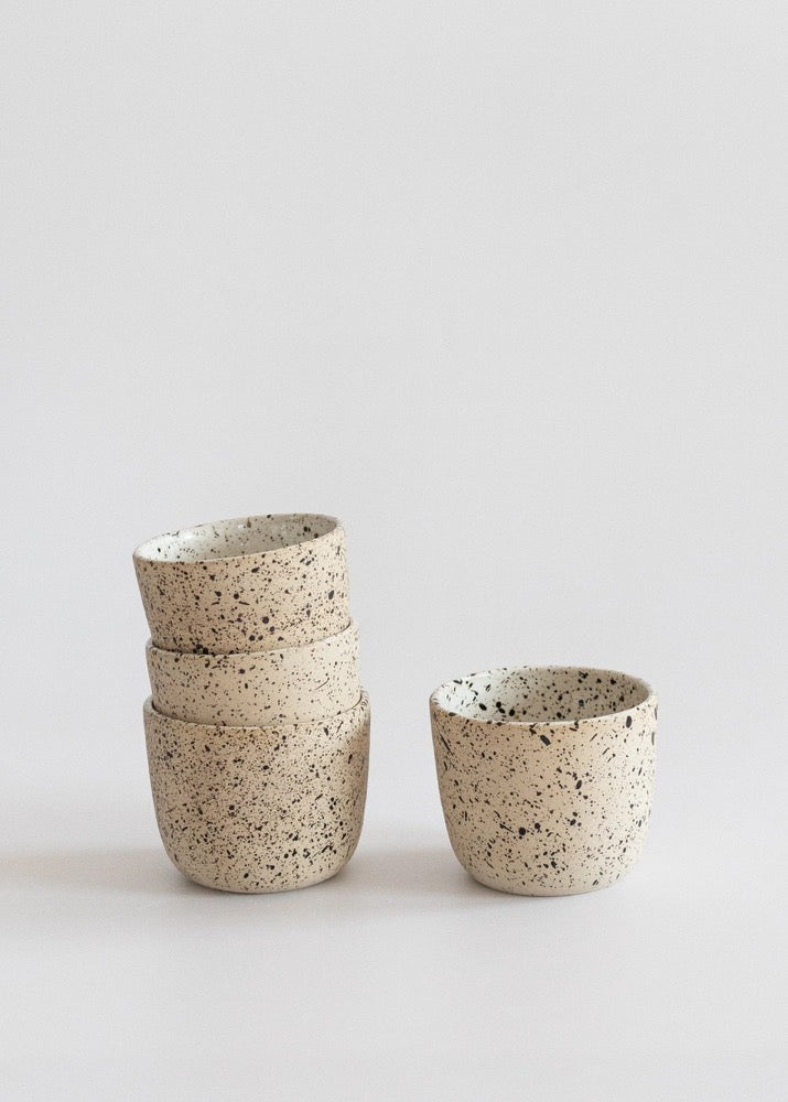 Stoneware ceramic coffee cup - 4, 6, 8.5 oz, 120-250 ml, Black beige coffee cup set, No handle handmade mug, Minimal nordic style tumbler