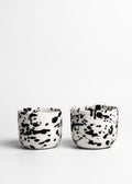 Handmade ceramic coffee cup, Black & White Modern ceramic cup set, No handle mug with black splashes, Splattered cup, Ceramic tumbler