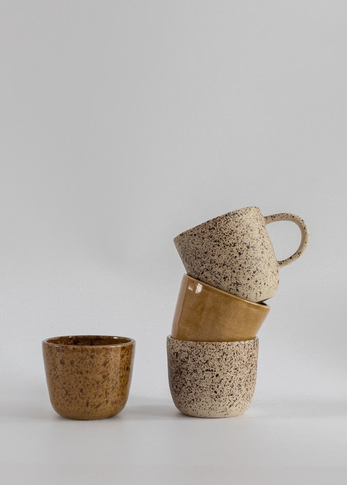 Modern ceramic coffee cup, Honeycomb Minimal stoneware ceramic tumbler, Mustard brown cappuccino cup, No handle latte mug, Nordic Style